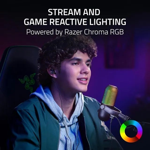 Microfone Razer Seiren V3 Chroma USB-C na cor preta Lacrado - Foto 3