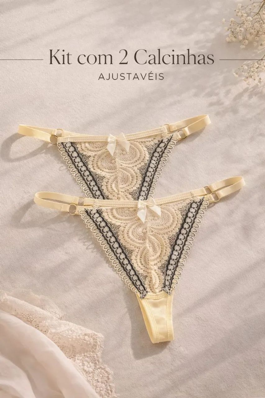 Conjunto de calcinha e sutiã de renda amarela  - Foto 5