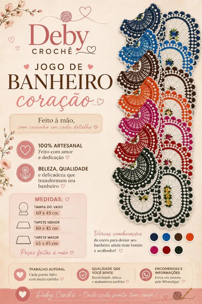 Jogo banheiro coração em crochê 