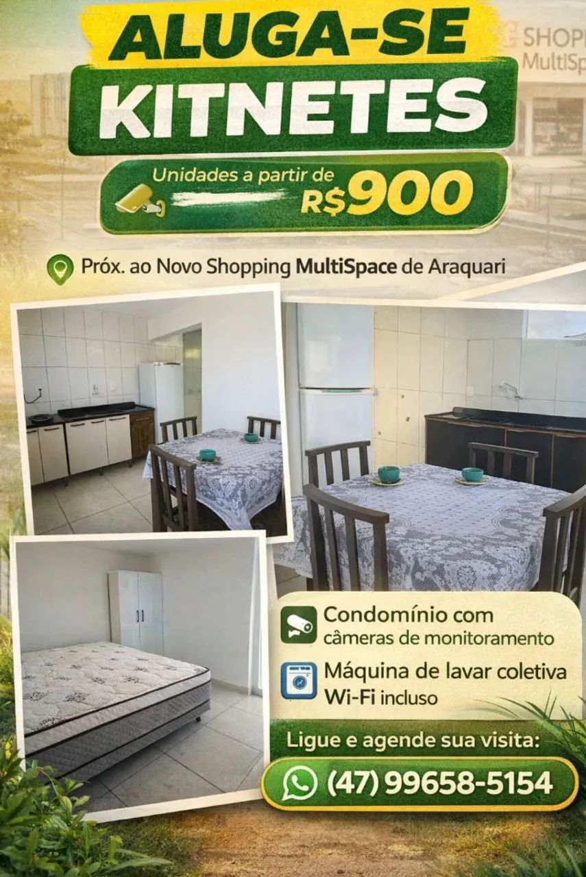 Kitinete Mobiliada e sem Mobília | A partir de R$ 900| Araquari próximo MultiSpace 