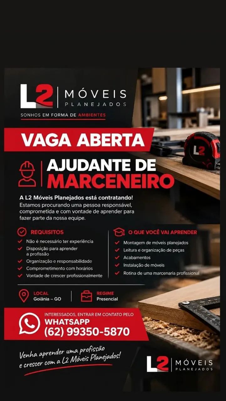 Vaga ajudante de marceneiro 