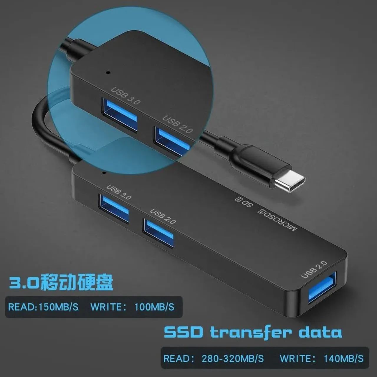Hub Tipo-C para para cartão de memória SD TF  e usb  - Foto 3