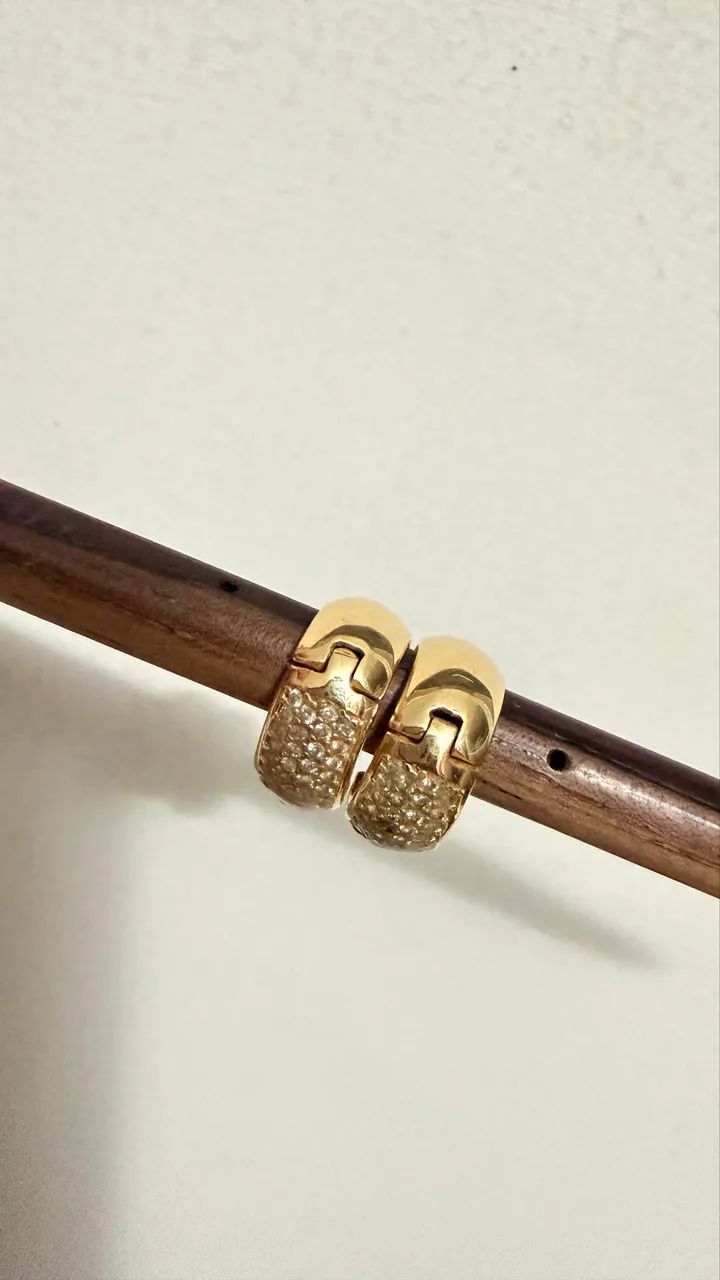 Brinco Argola com pedra OURO - Foto 3