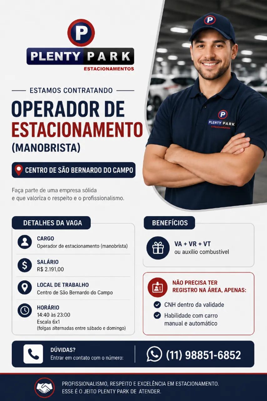 Vagas para Manobristas | Todas as Regiões de SP e ABC - Foto 3