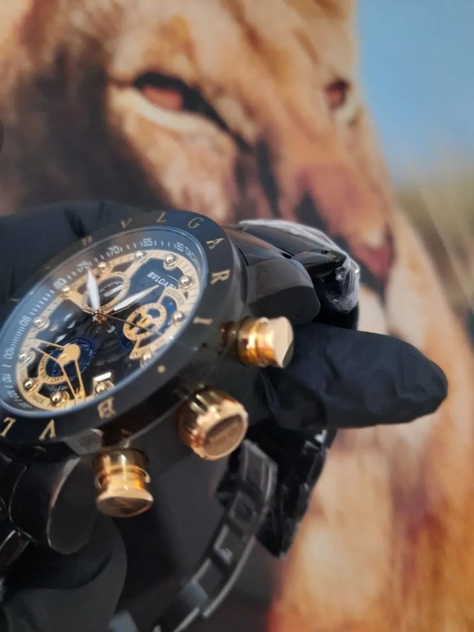 Relógio BVLGARI SKELETON PRETO COM DOURADO _ FUNCIONAL - Foto 5