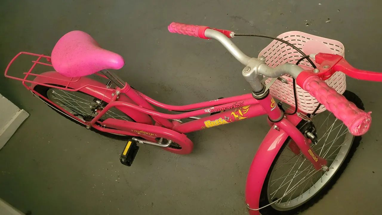 Bicicleta Infantil Aro 20 Rosa Monark c/Cesta e Bagageiro - Foto 4