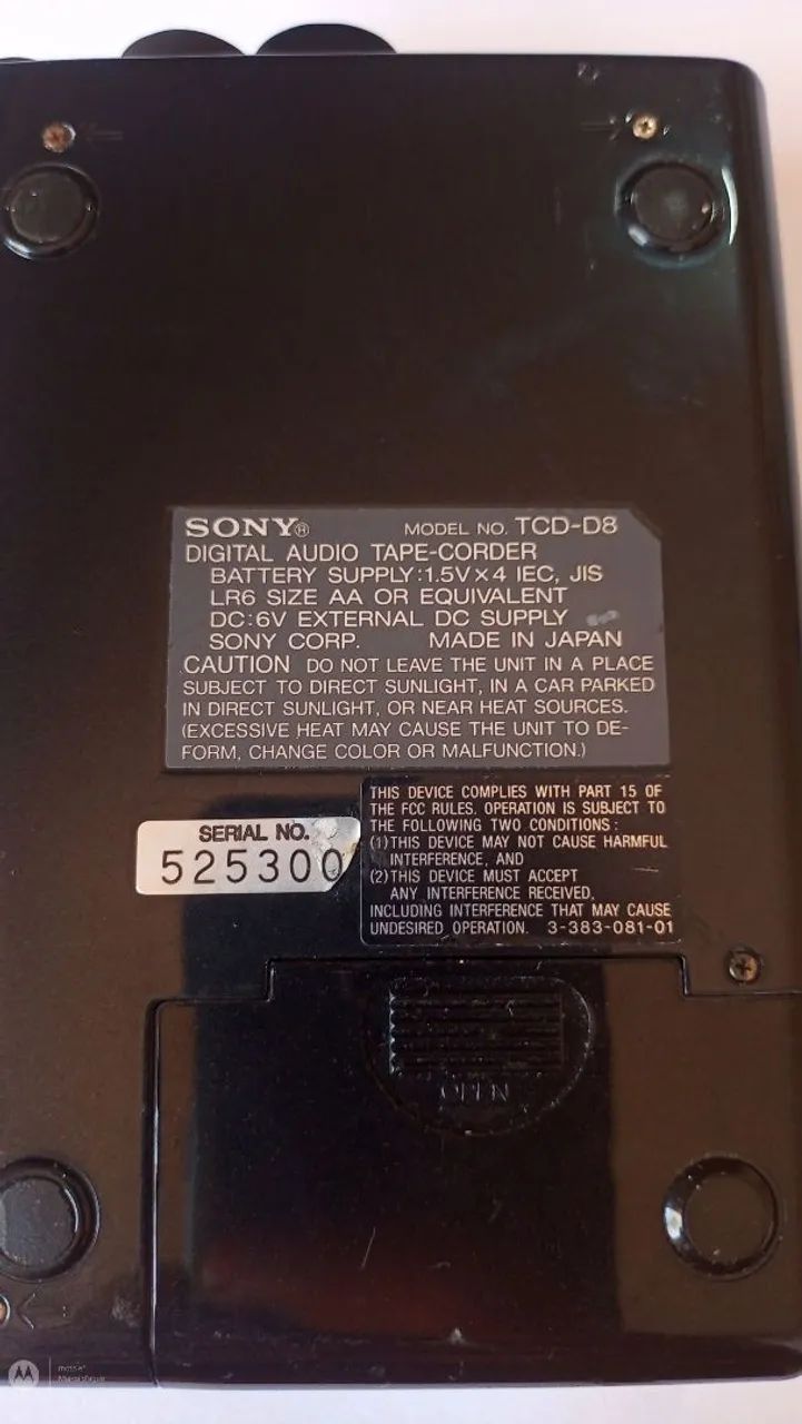 Sony TCD-D8 DAT Walkman Digital Portátil - Raridade. Aberto a