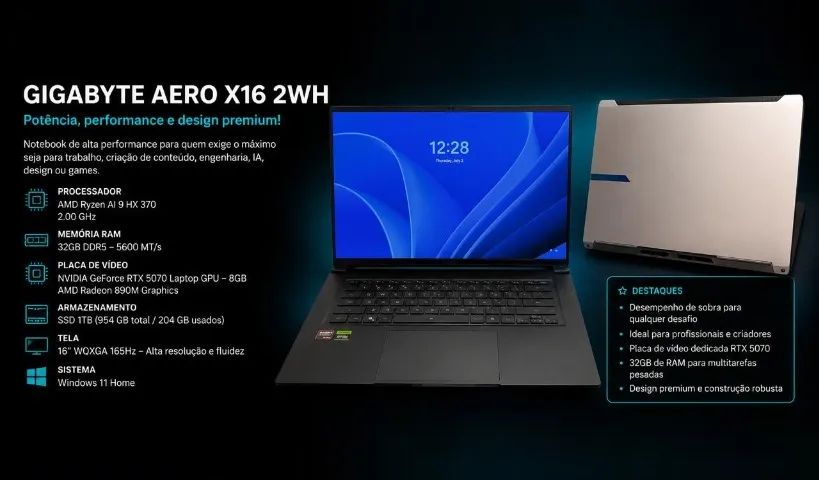 GIGABYTE AERO X16 2WH RTX 5070 32GB 1TB - Foto 3