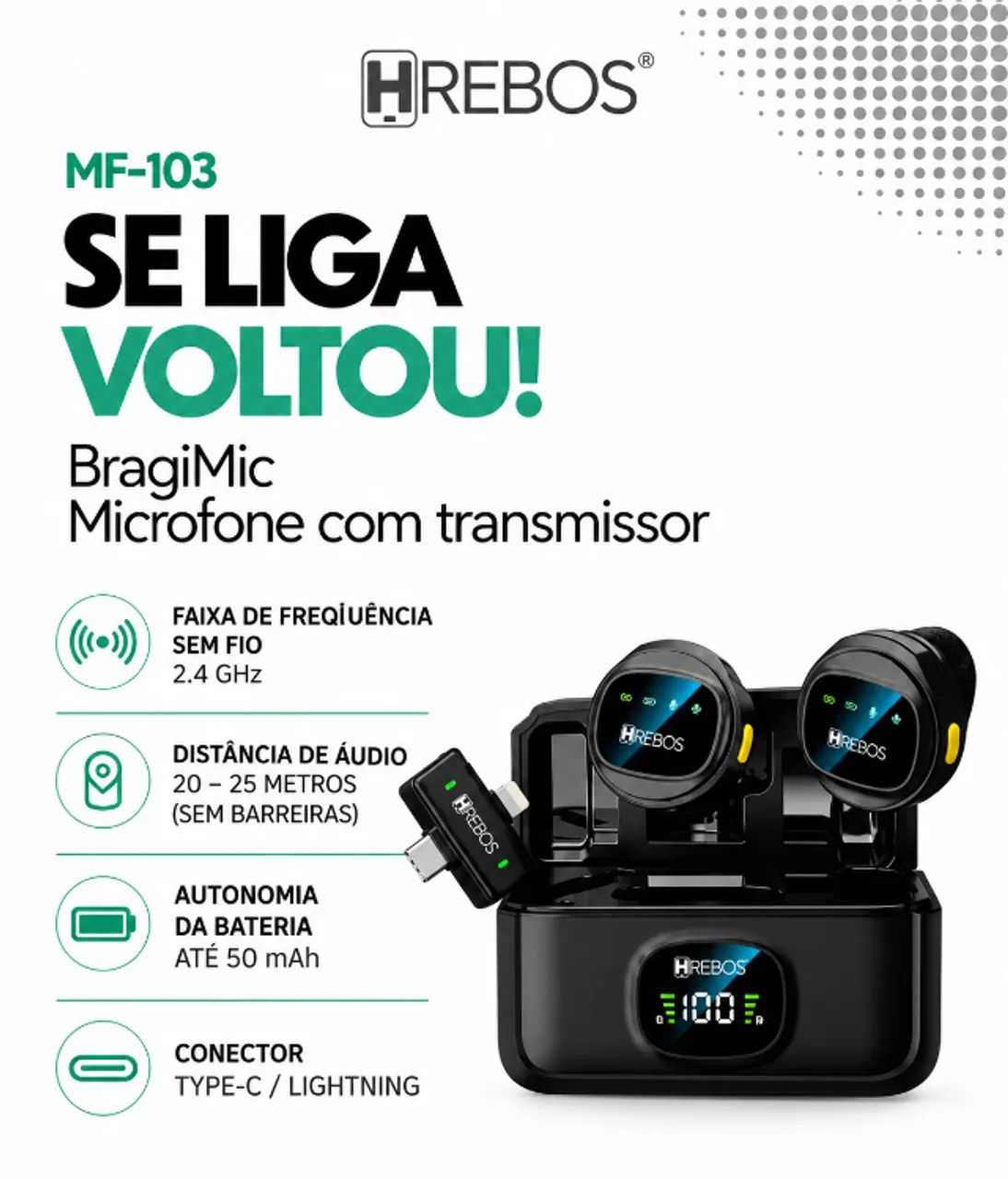Microfone lapela sem fio duplo
