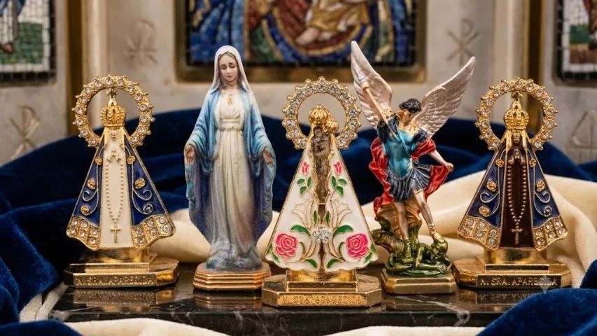 kit mini figure 6cm religioso banhada a ouro c/ perolas figuras bem trabalhada