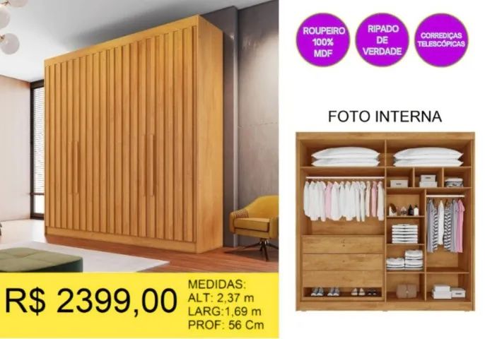 ROUPEIRO RIPADO 100% MDF A PRONTA-ENTREGA - Foto 2