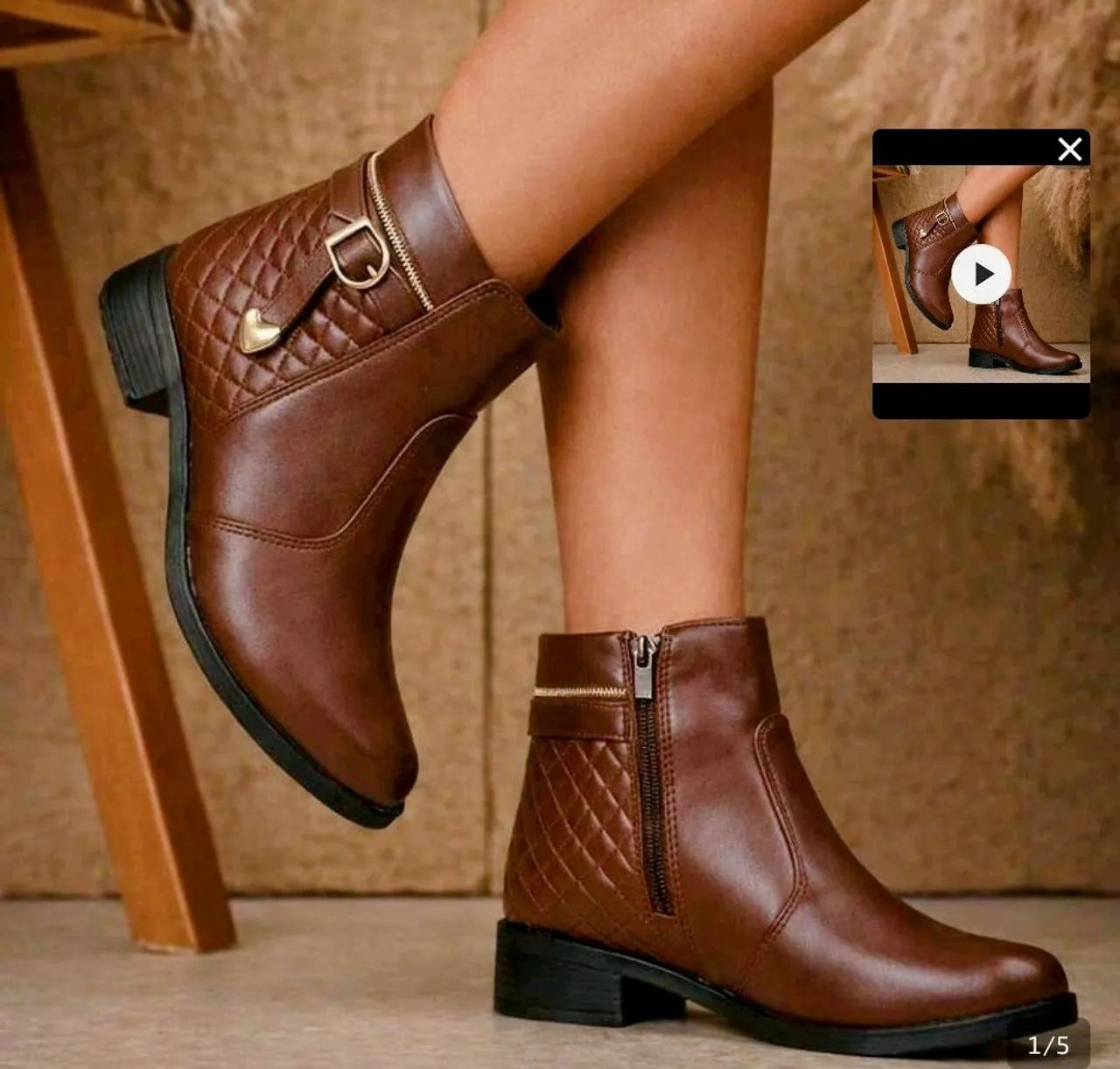 Bota Marrom Feminina cano curto
