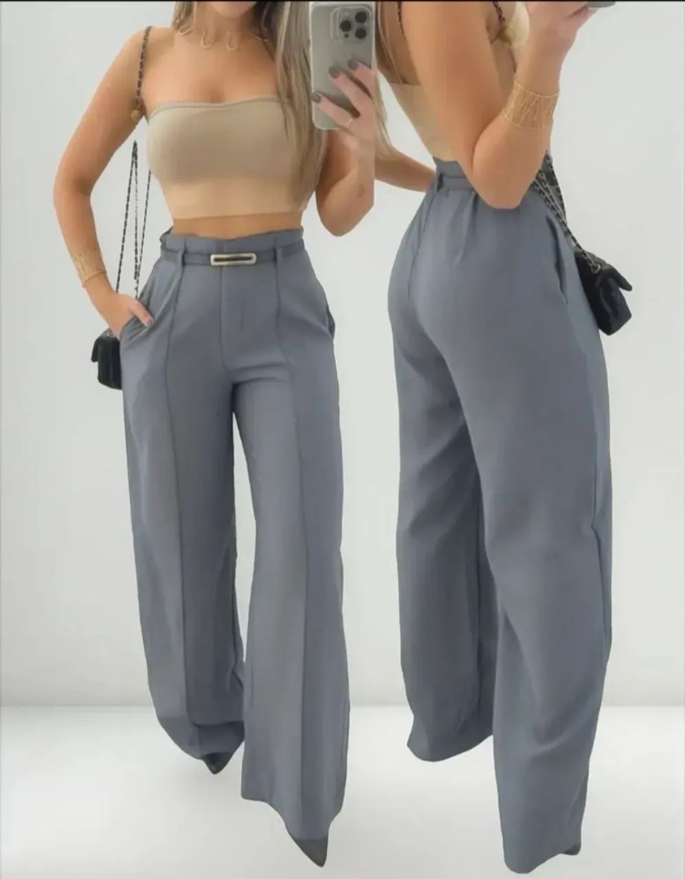 Calça feminina pantalona cinza