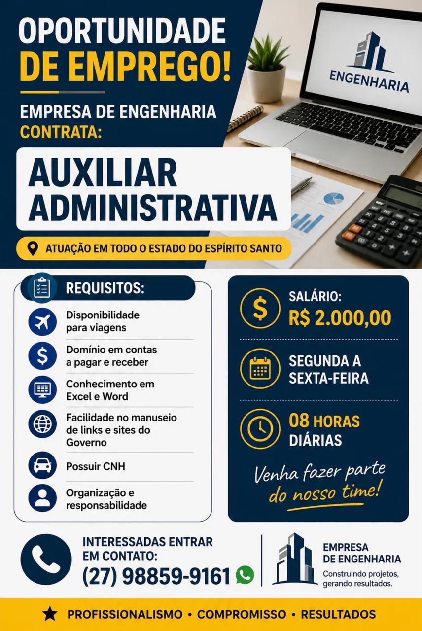 Empresa de engenharia contrata :