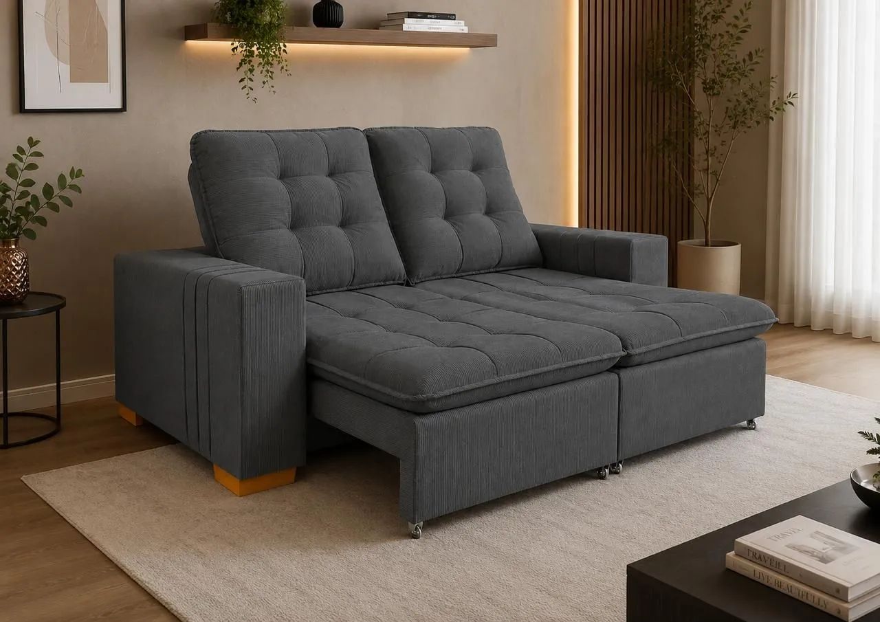 Sofá Retrátil e Reclinável 2 Lugares Cinza Premium - Foto 2