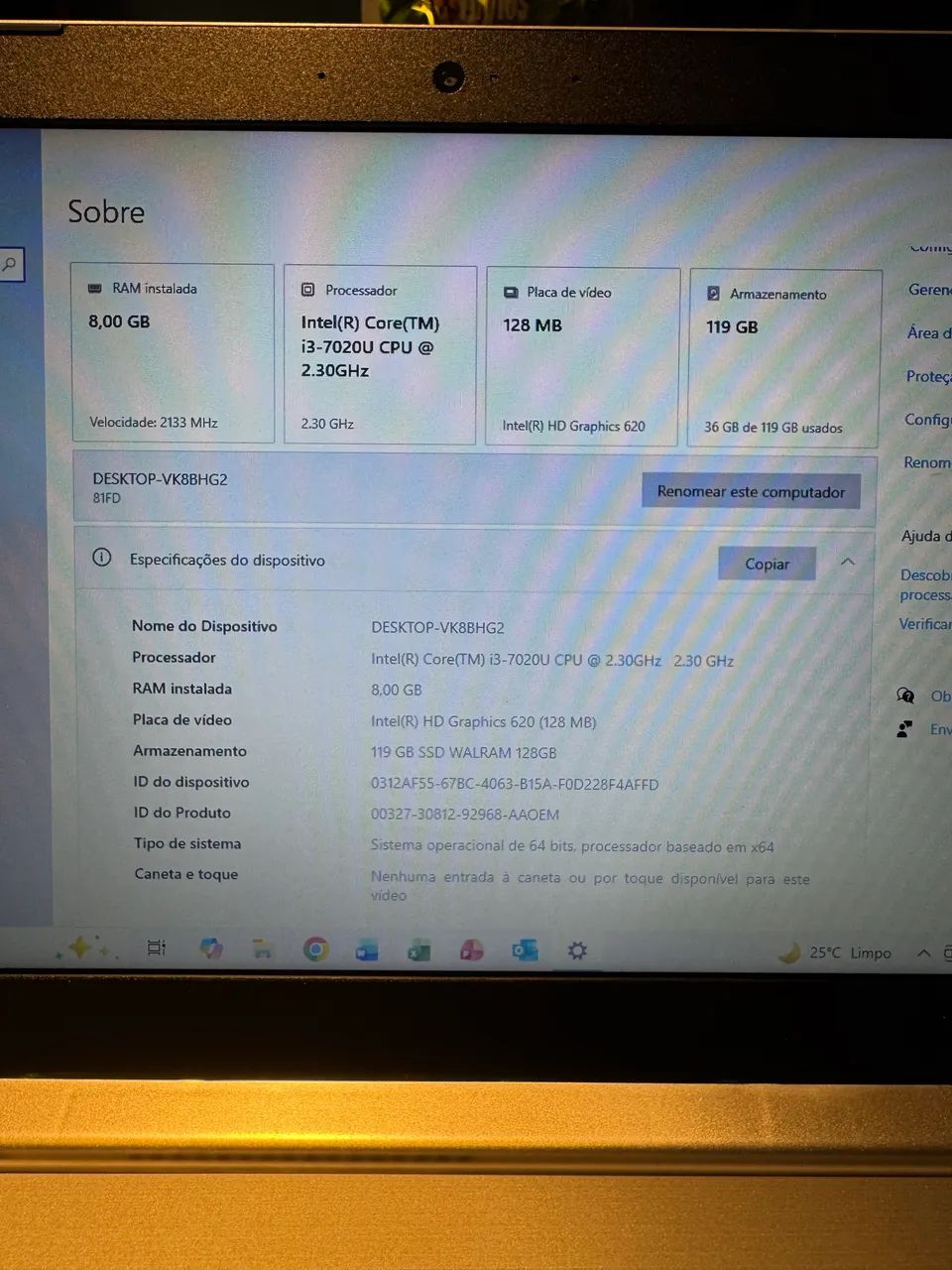 Notebook LENOVO I3 7ªGen SSD -  BARATO!! OPORTUNIDADE!! - Foto 3
