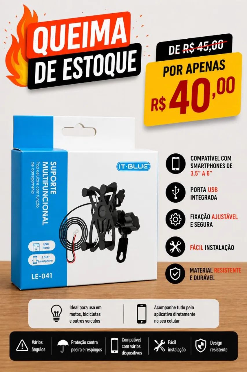 Suporte Multifuncional para Celular com Carregamento USB - IT-BLUE LE-041