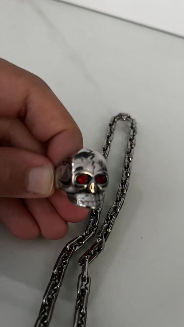 Kit Caveira de Elite: Corrente + 2 Anéis em Aço Inoxidável - Foto 4