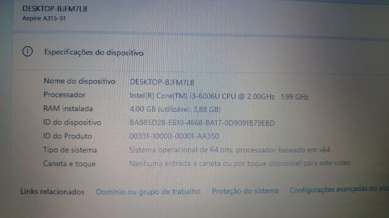 Notebook aspire I3 6 geração 