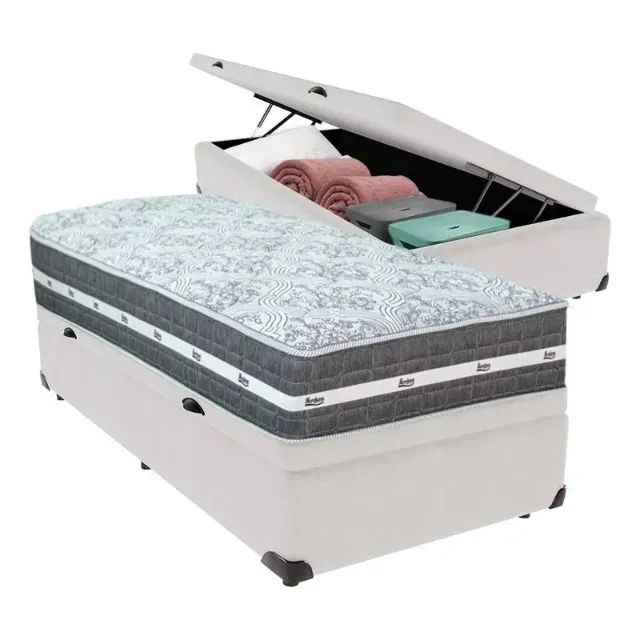 Cama Solteiro Completa Box com Colchão e Baú Novo