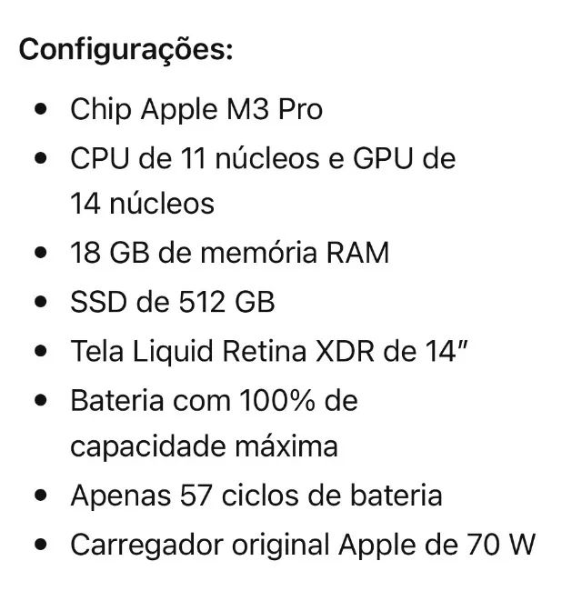 MacBook M3 Pro SSD 512GB 18GB RAM 14 polegadas - Foto 5