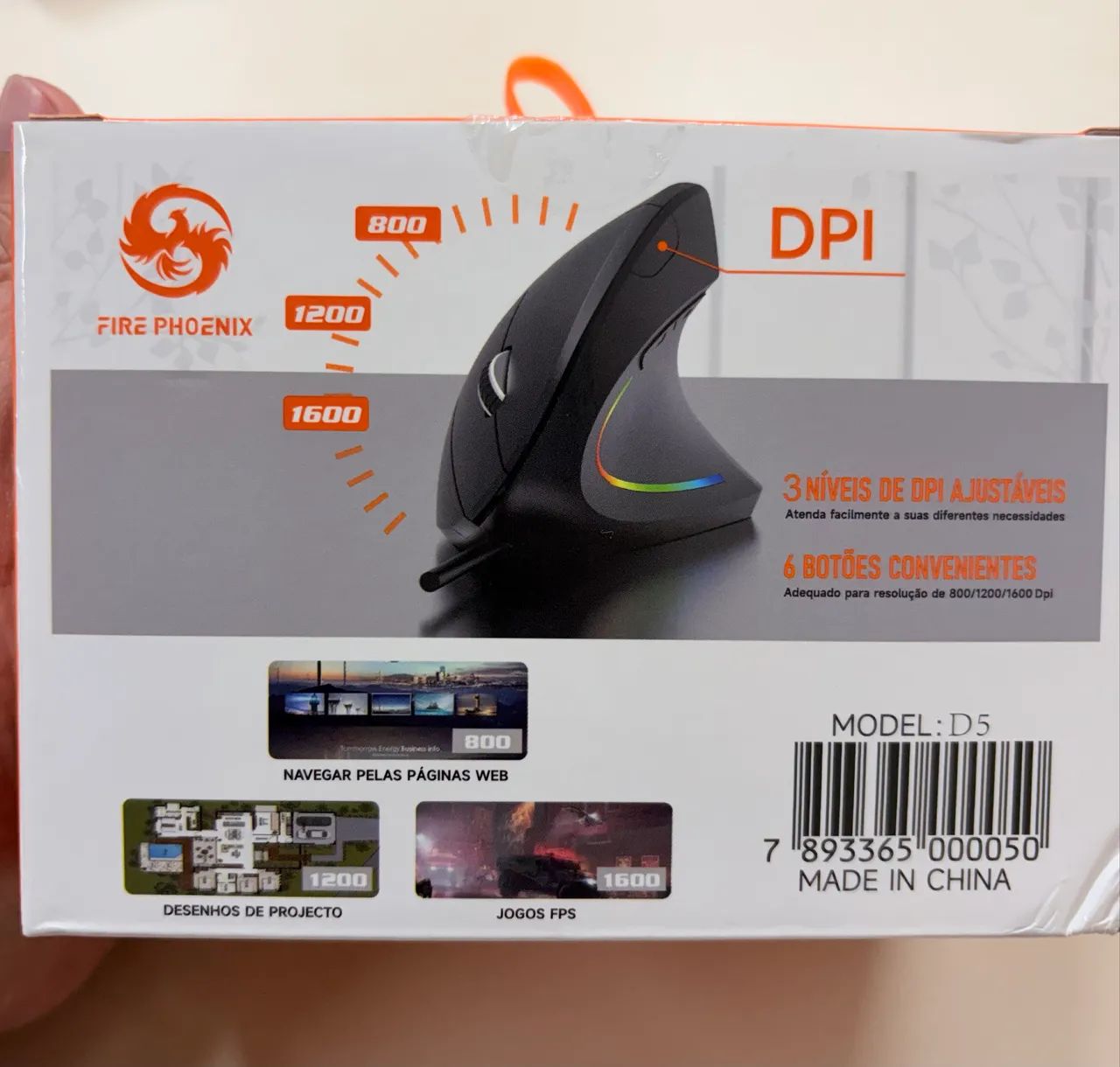 Mouse Ergonômico Vertical D5 com Fio