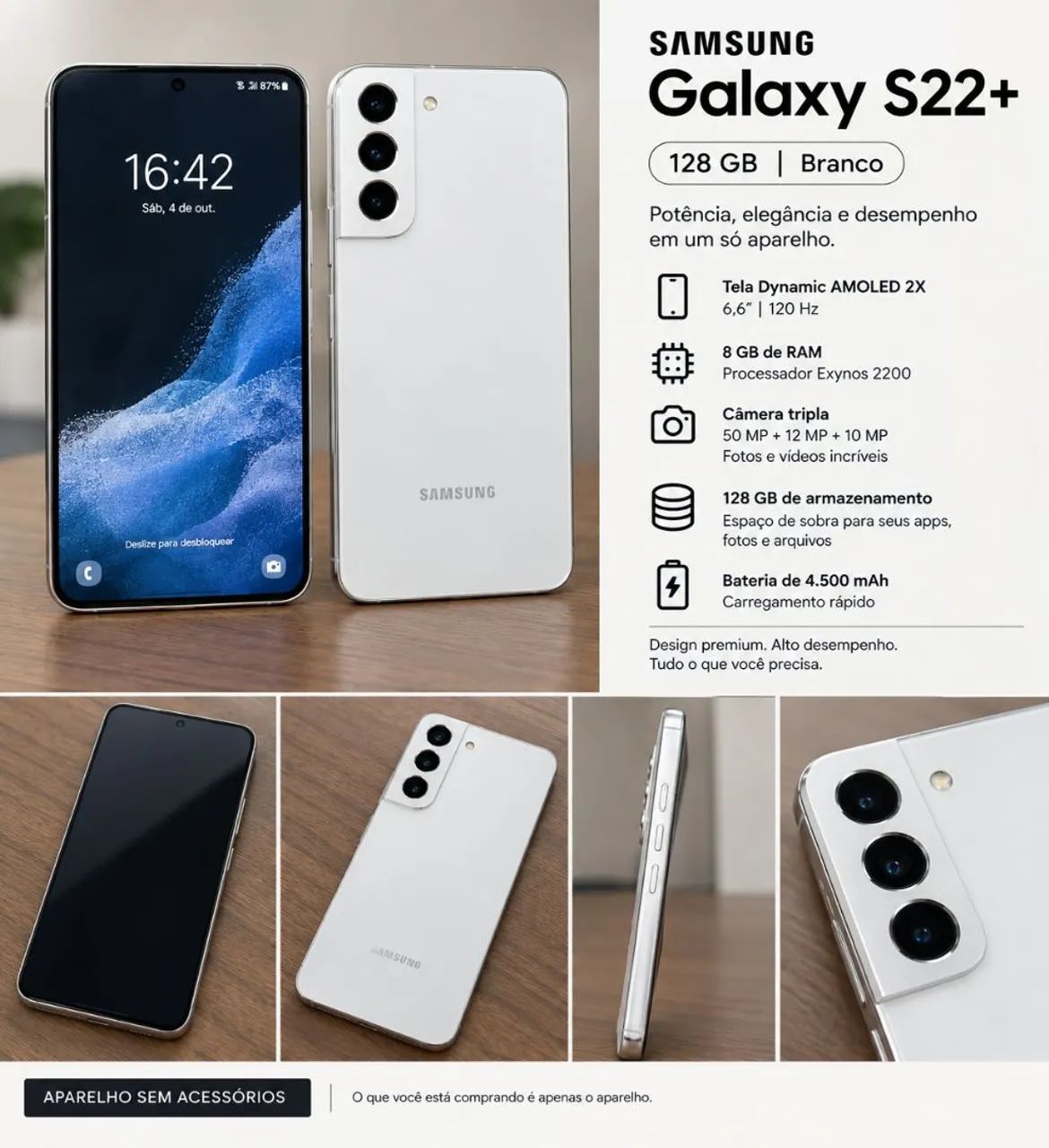 Smartphone Samsung Galaxy S22+ Plus 128GB Branco 