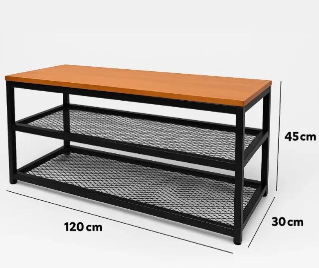 Banco ESTOFADO Sapateira Industrial 120cm Preto FERRO Organizador - Foto 2