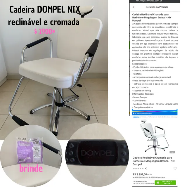 Cadeira Para Salão Beleza Cabeleireiro Barbeiro Reclinável Dompel