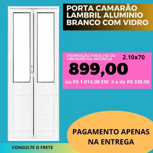 Porta com vidro Aluminio branco camarão  210X0,70 