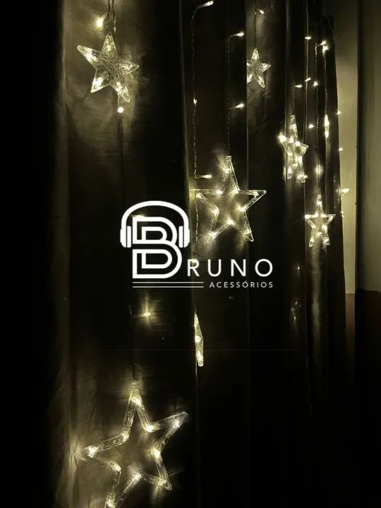Cortina Led Estrela Pisca Branco Quente Pilha ou usb<br> - Foto 3