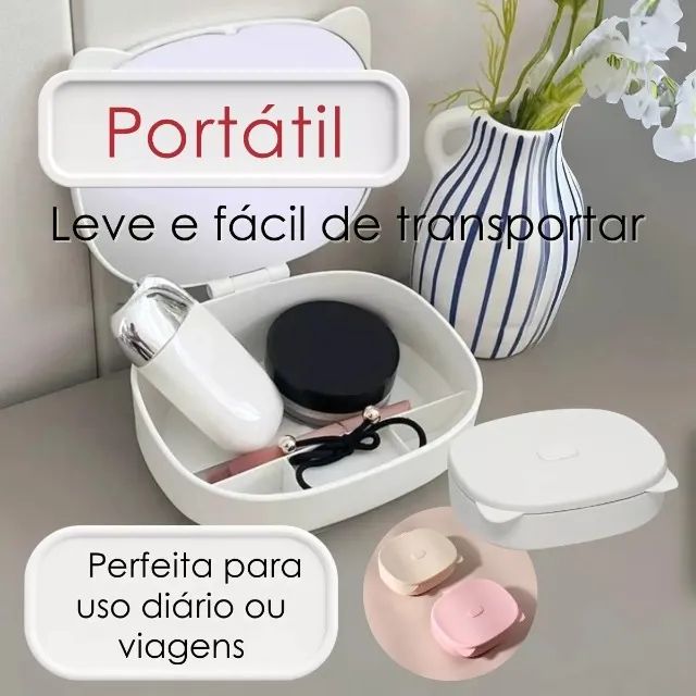 Estojo Maquiagem Organizador Com Espelho Gatinho - Foto 4