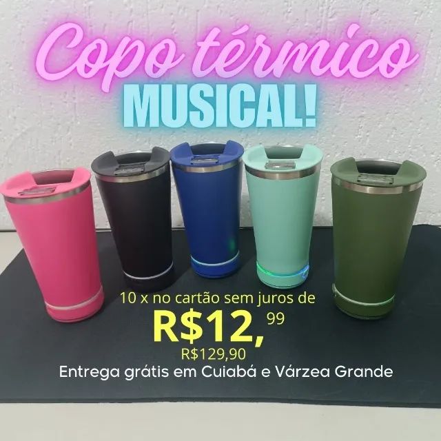 Copo térmico musical com alto-falantes e com abridor em 10 x sem juros no cartão!!