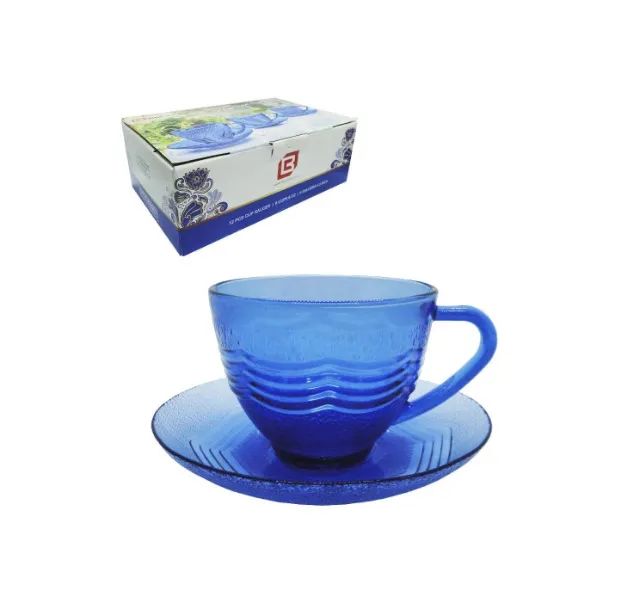 Xicara Cha Vidrp Azul Coração 240ml 12pçs C/pires Vd56 - Foto 2