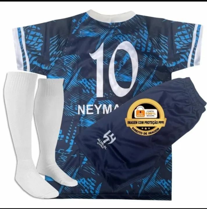 Conjunto Neymar infantil kit camisa shorts meião <br> - Foto 3
