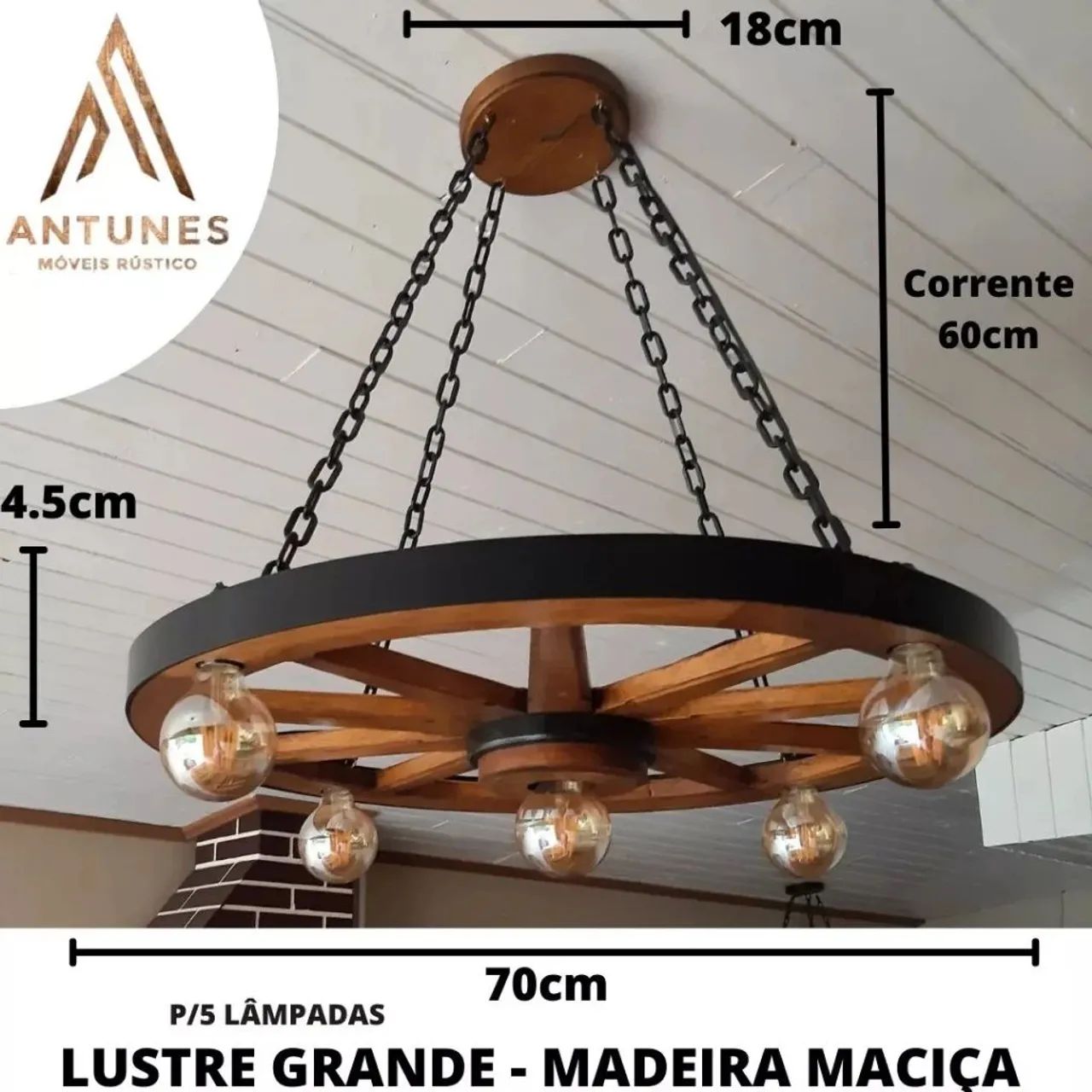 Luminária Retrô, Épica Roda De Carroça, Fazenda Sítio Lustre 70cm