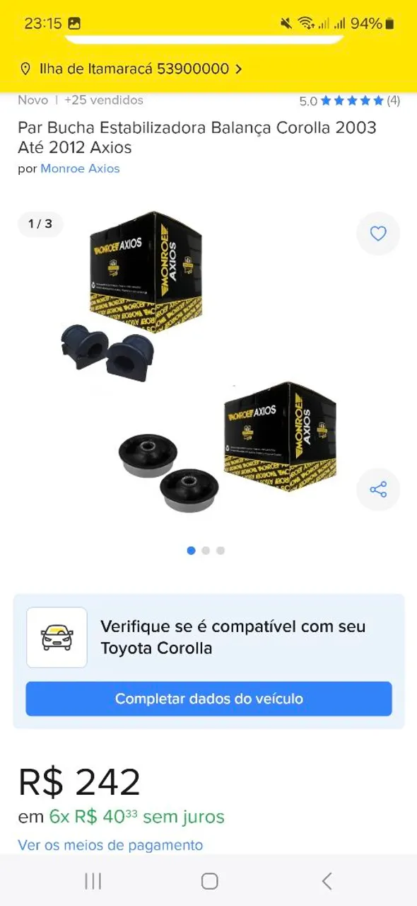 Par Bucha Estabilizadora Balança Corolla 2003 até 2012 Axios
