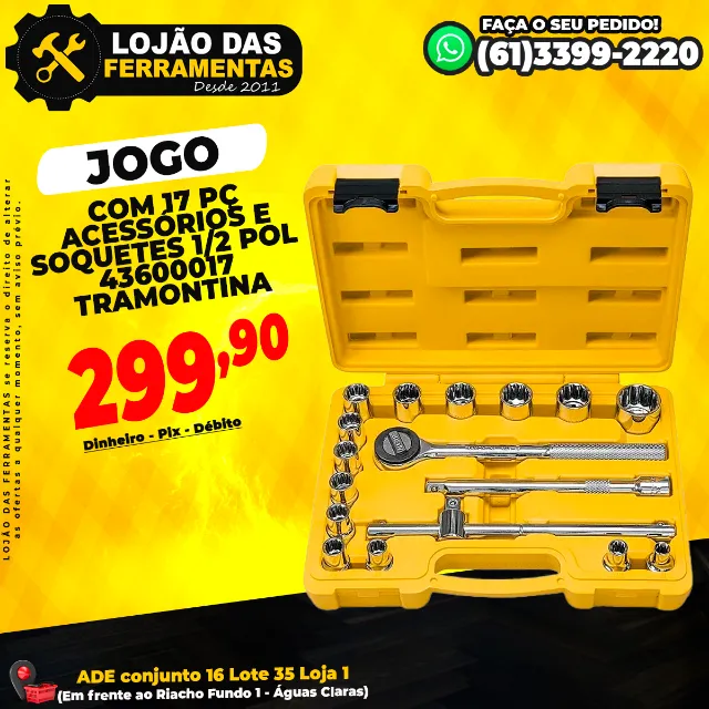 Jogo Com 17 Peças de Soquetes e Acessórios 1/2 Pol 43600017 Tramontina