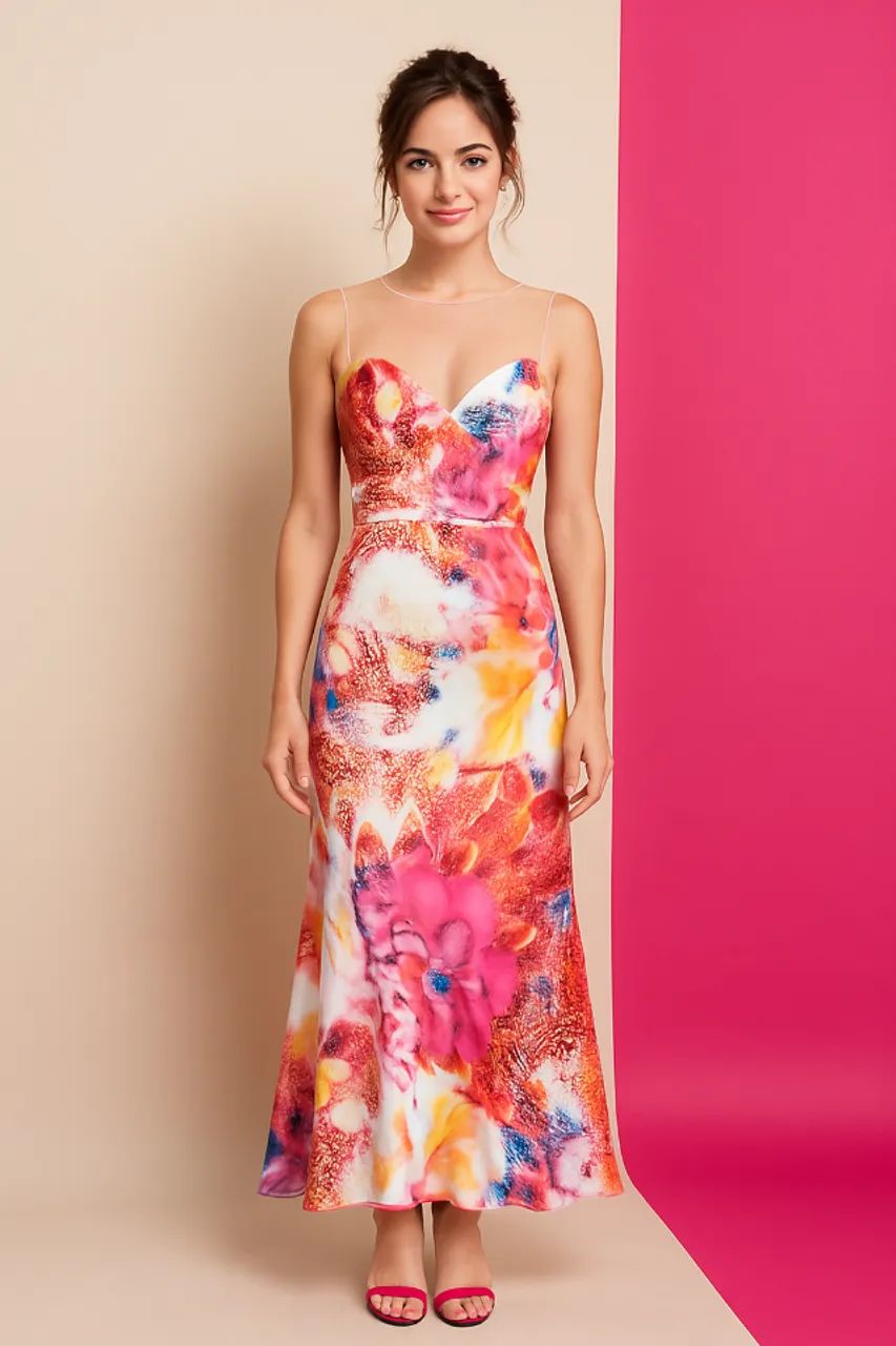 VESTIDO LONGO FLORAL EM SEDA 