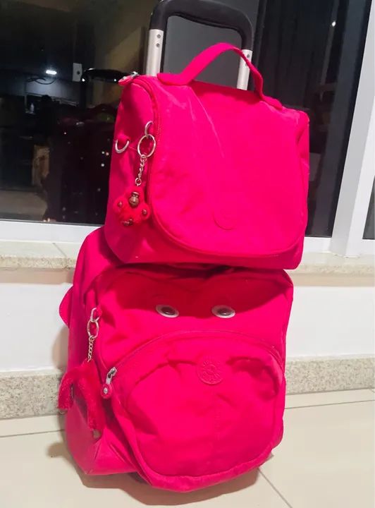 Conjunto de Mochila e Necessaire Kipling Rosa - Foto 3