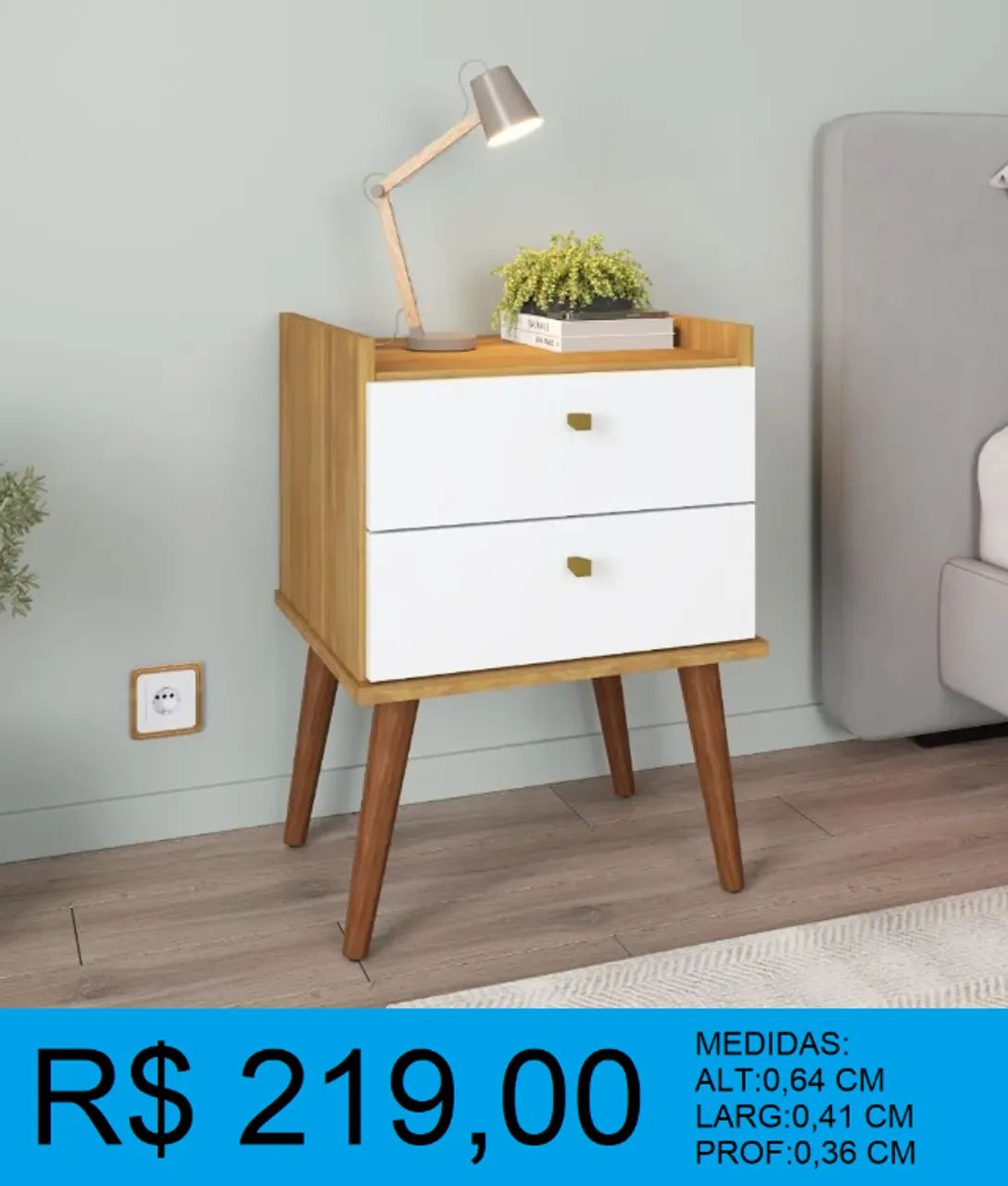 Mesa de cabeceira com duas gavetas- compre hoje e receba em até 72 horas 