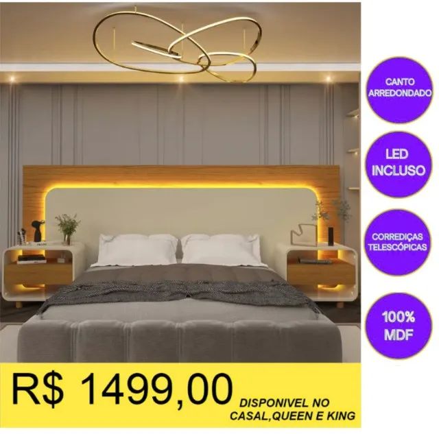 CABECEIRA CASAL, QUEEN OU KING COM LED A PRONTA-ENTREGA 
