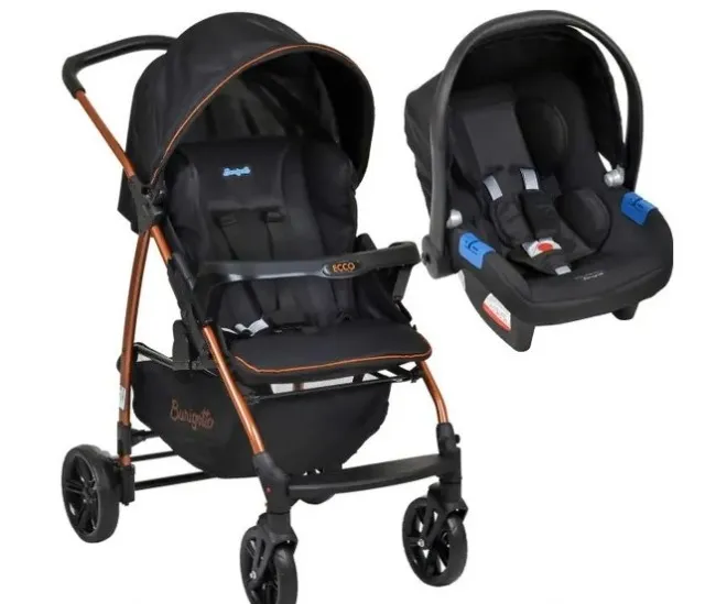 Carrinho de Bebê + Bebê Conforto Burigotto Preto - Conservado/Novo