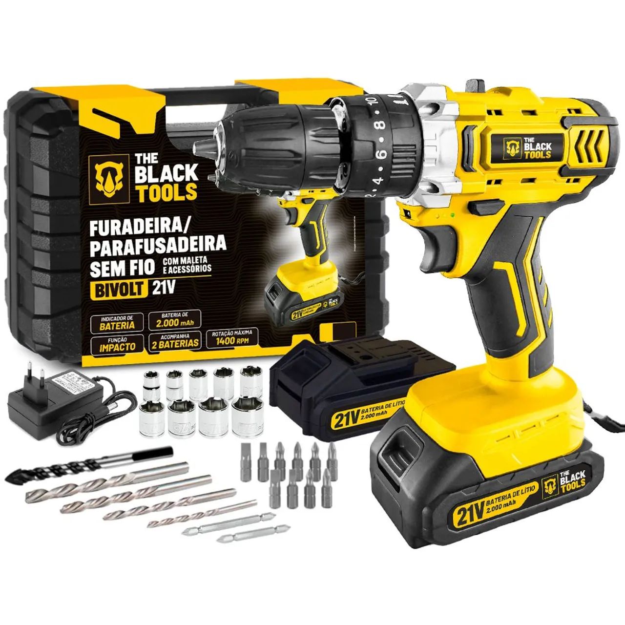 Parafusadeira furadeira 02 bateria 21v the black tools