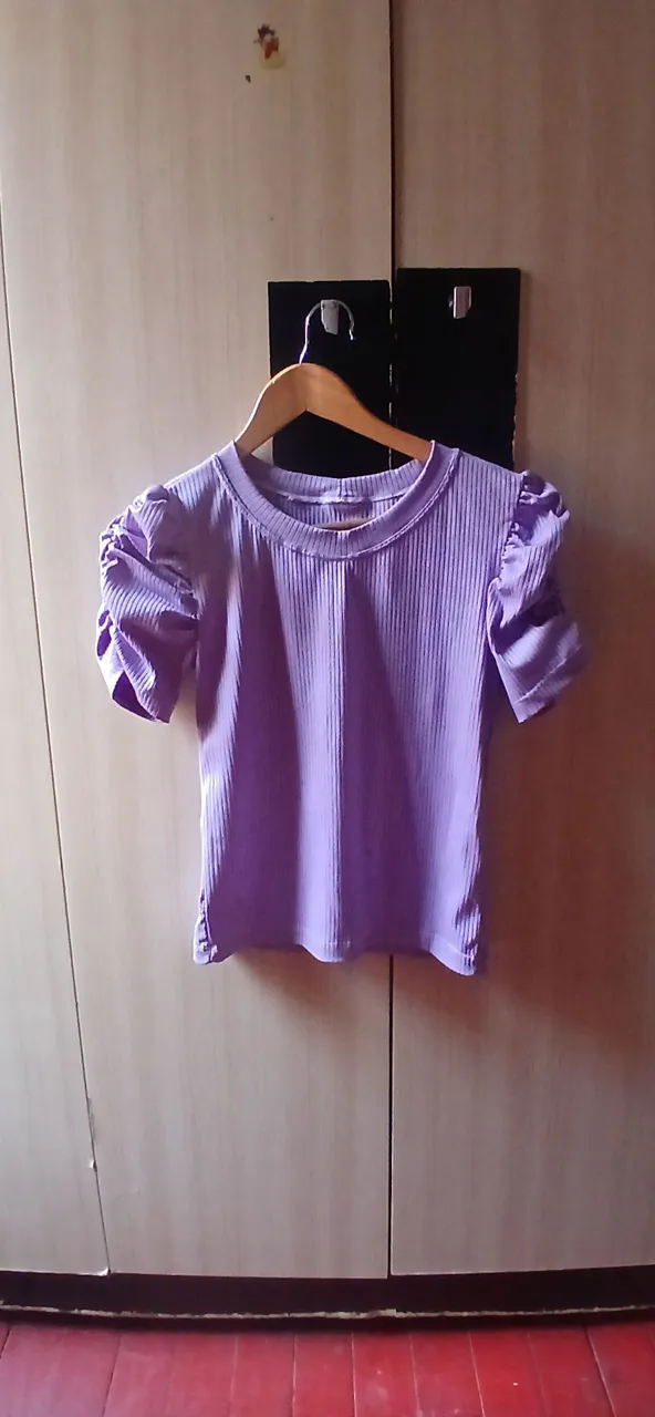 Blusa Lilás com Manga Bufante