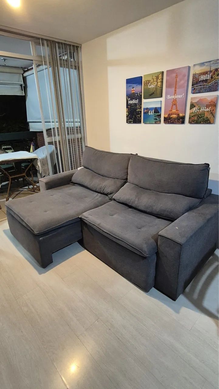 Sofá Retrátil e Reclinável 2 Lugares - Suede Cinza com NF