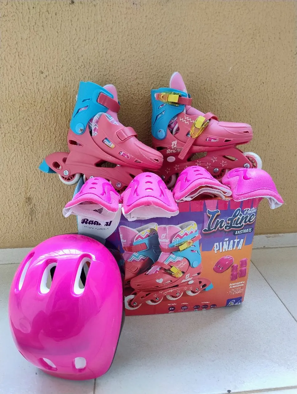 Patins Infantil Inline Ajustável + Kit de Proteção