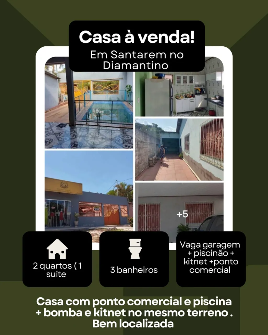Vendo casa com piscina, ponto comercial