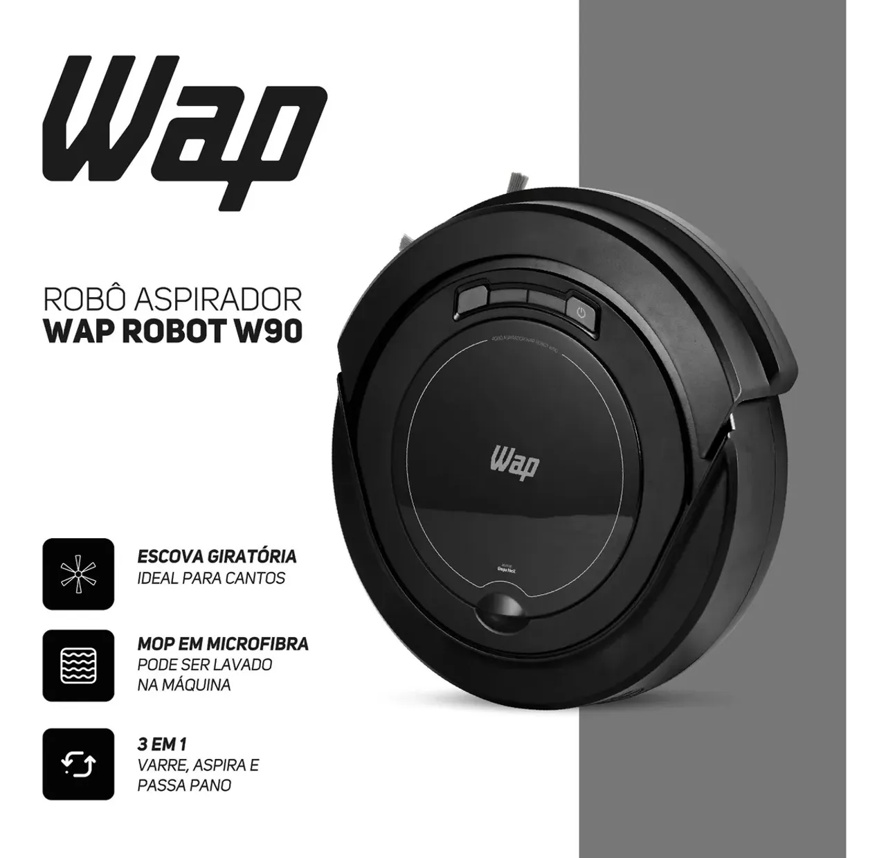 Robô Aspirador WAP Robot W90 - Limpeza Eficiente e Prática!