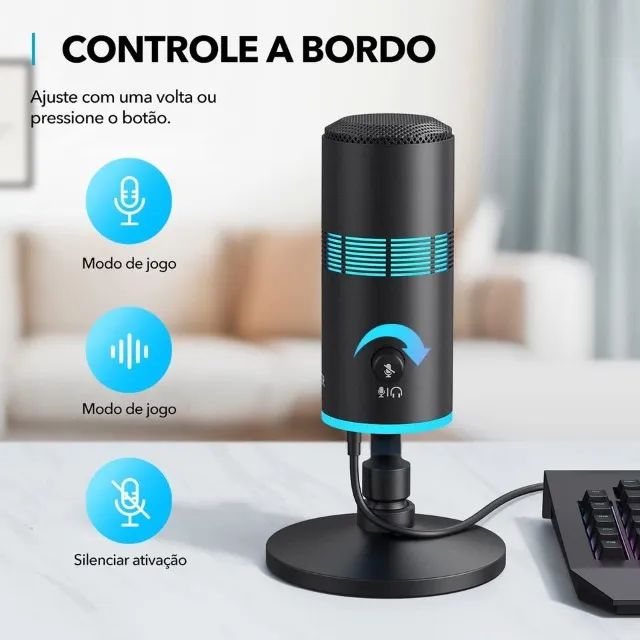 Microfone profissional COndesador ANKER/Discagem Volume/Botão Mute/Rgb/Streaming Pc-Laptop - Foto 6